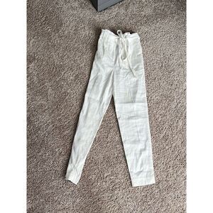 Express White Linen skinny Paperbag for Waist Belt Trouser Pants